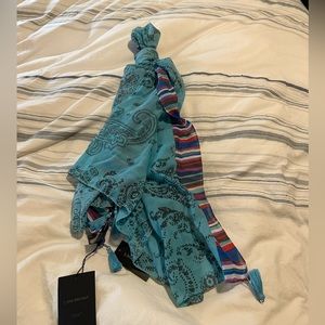 Paisley print teal long scarf